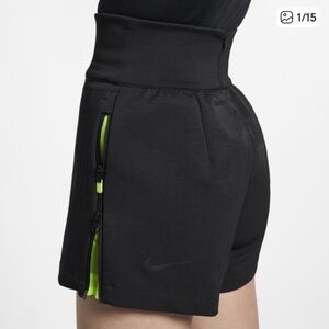 Nike Womens Tech Pack Shorts Thick Black Neon Zipper Running Marathon Active
